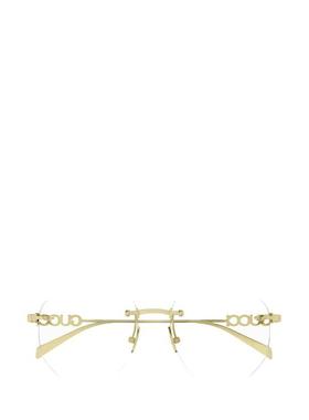 Gucci古驰女士 FW25 眼镜 金色 Block Text Square Rimless 眼镜