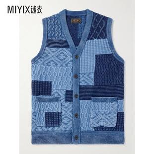 【早秋新品】Beams 男款拼布靛蓝染色棉质毛衣马甲 迷衣时尚