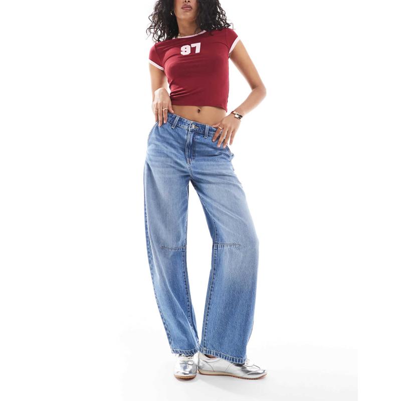 Cotton:on 女士 牛仔长裤 barrel 棉质蓝色牛仔裤(saltwater)