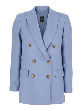 Plain. 女士 西装外套 Lapels 浅蓝双排扣经典款亚麻女士夹克