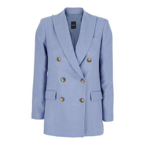 Plain. 女士 西装外套 Lapels 浅蓝双排扣经典款亚麻女士夹克
