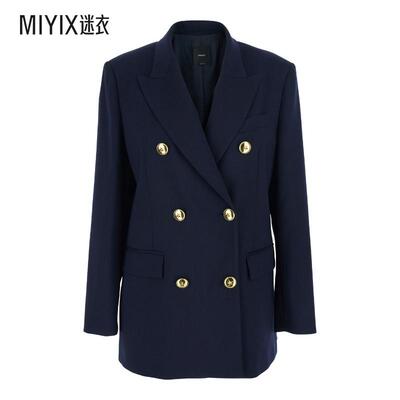 [秋冬新品]Pinko 女款'New Guinea' Revers 蓝色双排扣耸肩羊毛女