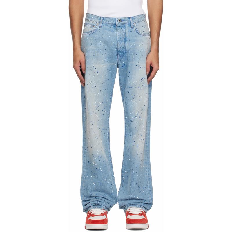 Off-White 男士 春夏新品 牛仔长裤 蓝色泼漆牛仔裤
