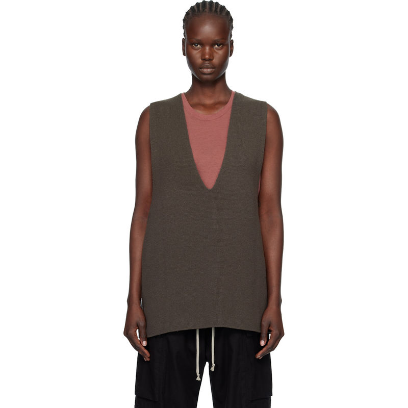 Rick Owens 瑞克·欧文斯 女士 上衣 灰褐色 Concordians V 背心 - 实物图