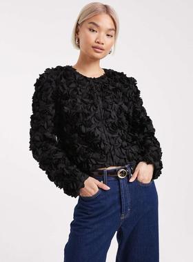 French Connection 女士 大衣 Verity 3d 织纹花朵夹克(黑色)