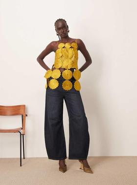 ARRANGE 女士 上衣 剪短工装花朵流苏下摆金色上衣