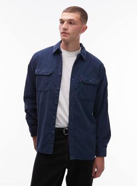 Levi's 男士 衬衫 jackson worker 灯芯绒中长蓝色衬衫