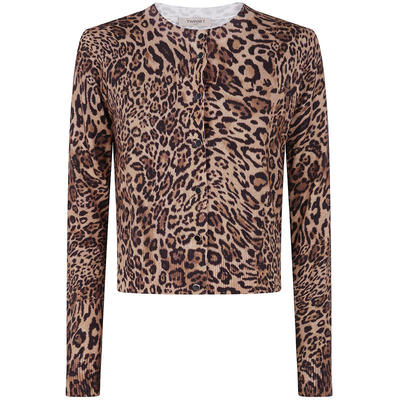 TWINSET 女士 FW25 开衫 豹紋紐扣圓領開襟衫