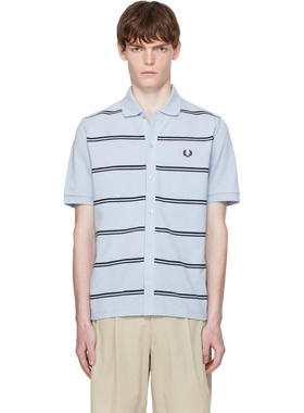 Fred Perry 男士 衬衫 蓝色 Striped Button Through Polo 衬衫
