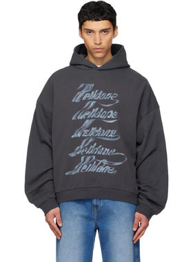 We11Done 男士 卫衣 灰色 Multi-Logo 连帽衫