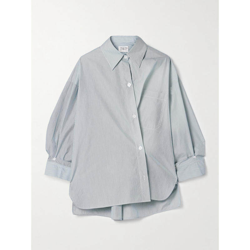 TWP Clothing 女士 FW25 衬衫 New Earl 不对称条纹棉质府绸衬衫,女装/女士精品,真丝上装,淘宝优惠券,粉丝福利购,淘宝优惠卷