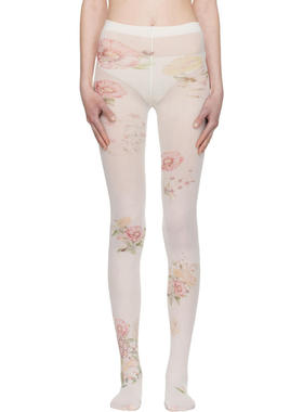 OPEN YY 女士 袜子 灰白色 Floral 连裤袜