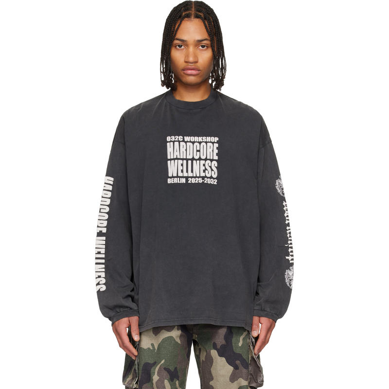 032C 男士 T恤 黑色 Hardcore Wellness Oversized 长袖 T 恤