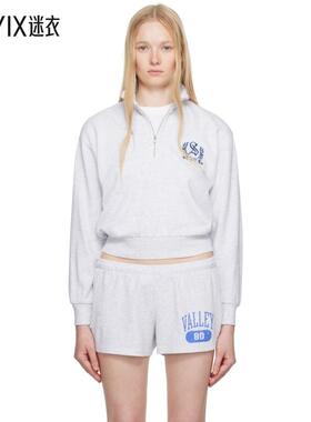 SKIMS 女款灰色 Lightweight Fleece Shrunken Quarter Zip 套头