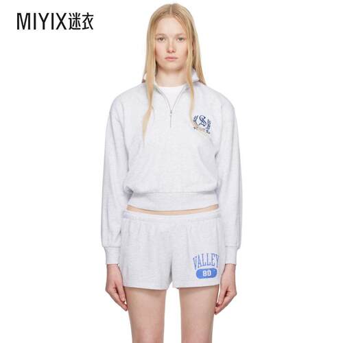 SKIMS 女款灰色 Lightweight Fleece Shrunken Quarter Zip 套头