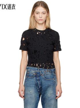 R13  女黑色 Excess Distress T 恤 迷衣时尚
