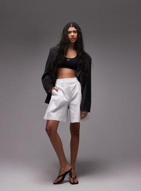 Topshop 女士 短裤 awkward A字双打褶短裤(白色)