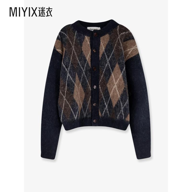 [秋冬新品]TONYWACK 男女同款Diamond 图案羊驼毛混纺针织开衫 迷