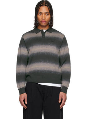 Dime MTL 男士 POLO衫 黑色  棕色 Striped Rugby 针织衫