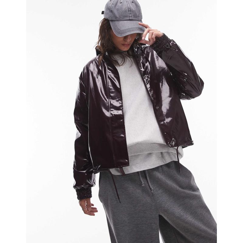 Rains 女士 夹克 18040 to 防水抽绳酒红色光面夹克(独家发售)