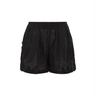Maurizio Mykonos 女士 SS26 短裤 亚麻刺绣松紧带腰带
