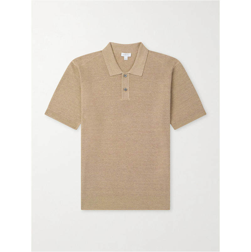 Sunspel 男士 FW26 POLO衫 蜂巢纹针织亚麻真丝混纺
