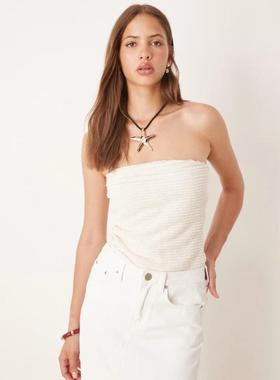 ASOS DESIGN 女士 上衣 设计钩花半透视长款抹胸上衣(奶油色)