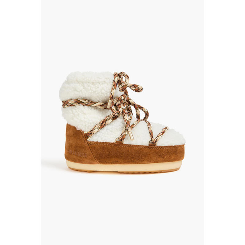 Moon Boot 女士 雪地靴 Icon 低帮绒面革毛羊皮雪地靴