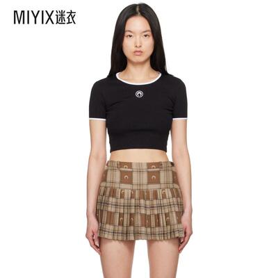 Marine Serre 女士黑色 Moon Logo Jersey Cropped T 恤 迷衣时尚