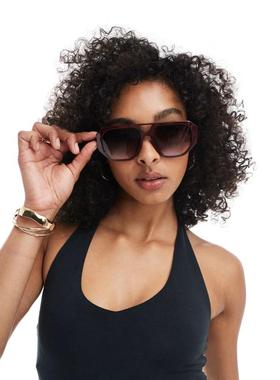ASOS DESIGN 女士 太阳镜 frame 设计菱角精美飞行员酒红色太阳镜