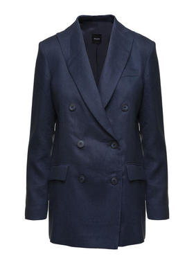Plain. 女士 SS25 西装外套 蓝色双排扣亚麻女士夹克