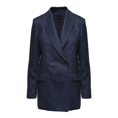 Plain. 女士 SS25 西装外套 蓝色双排扣亚麻女士夹克