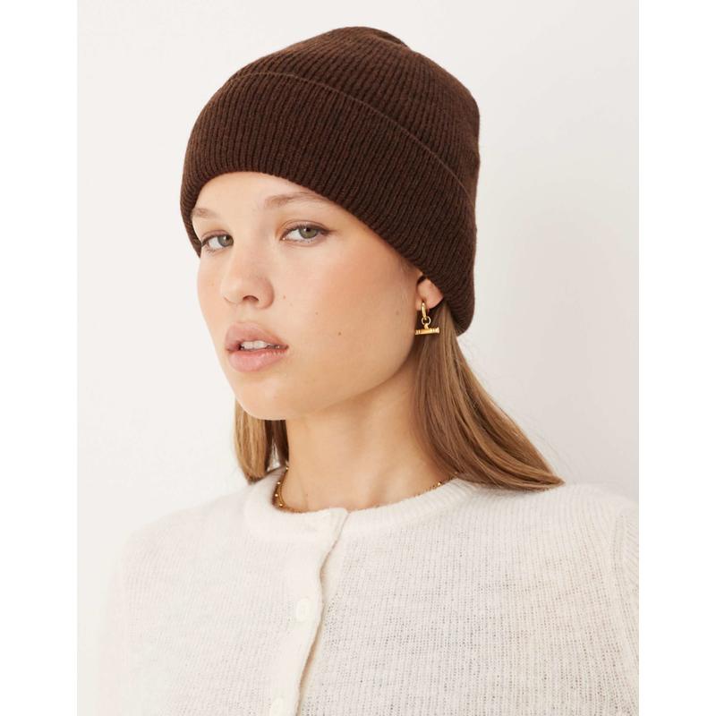 ASOS DESIGN 女士 毛线帽 gauge 设计针织精美羊毛巧克力色小便帽