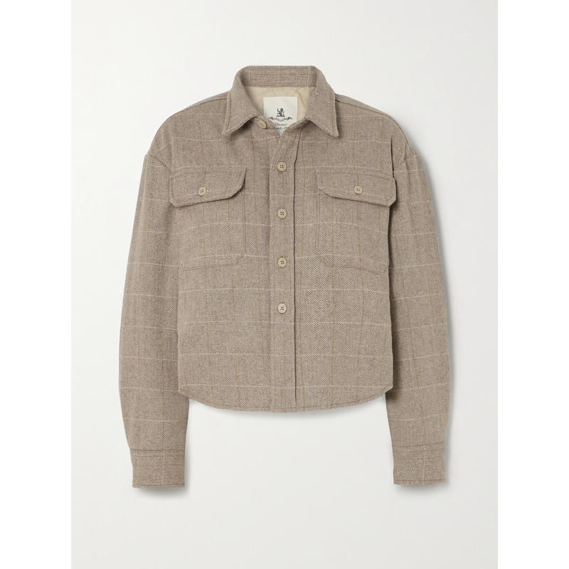 Denimist 女士夹克 短款格纹人字纹羊毛混纺夹克