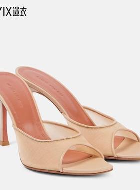 Amina Muaddi 女款Alexa 95 皮革边网纱凉拖 迷衣时尚