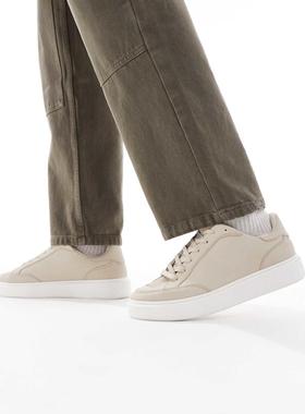 ASOS DESIGN 男士 运动鞋 设计绑带石头色白色鞋跟训练鞋