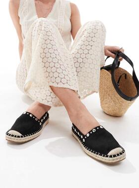 ASOS DESIGN 女士 凉鞋 Jeanie 设计藏趾铆钉麻底鞋(黑色)