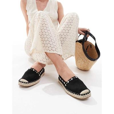 ASOS DESIGN 女士 凉鞋 Jeanie 设计藏趾铆钉帆布面凉鞋(黑色)