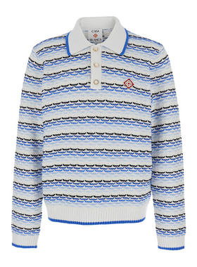 Casablanca 男士 POLO衫 Front 蓝色带Logo刺绣全幅条纹图案棉质