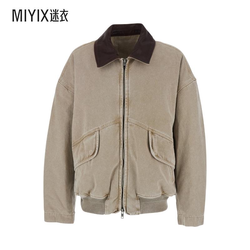 [秋冬新品]Wooyoungmi 男款浅褐色对比色衣领磨破质感棉混纺男士