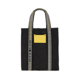 isabel marant 女士 SS24 手提包 黑色拉菲草编织购物包