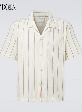 Bode 男款菜绿色条纹棉质保龄球衬衫 迷衣时尚