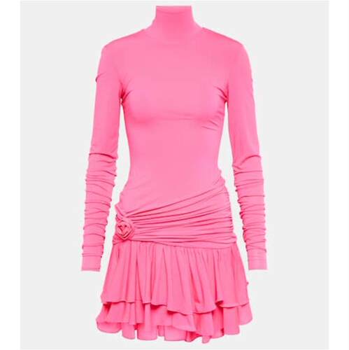 Blumarine 蓝色情人 女士 短款连衣裙 花朵装饰褶皱迷你连衣裙