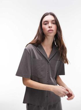 Topshop 女士 衬衫 co ord 细条纹短袖衬衫(灰色)