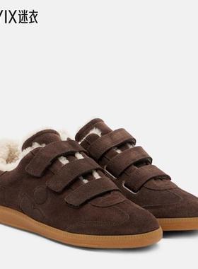 isabel marant 女款Beth 皮毛饰边绒面革运动鞋 迷衣时尚