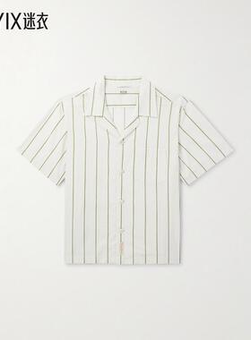 【秋冬新品】Bode 男款Camp-Collar 菜绿色条纹棉质府绸衬衫 迷衣
