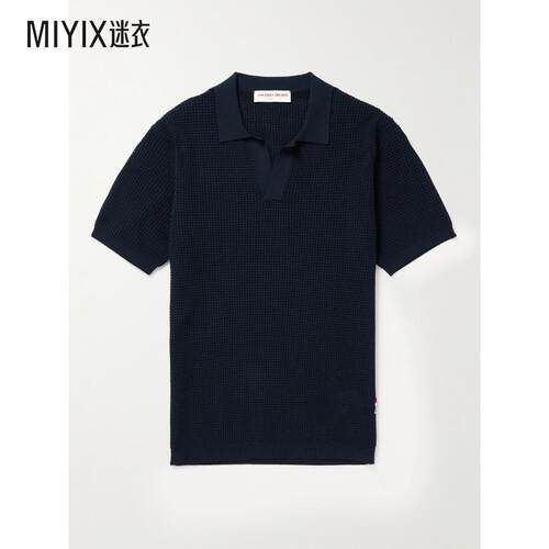 Orlebar Brown 男士Roddy Camp-Collar 修身洞眼针织Polo衫 迷衣
