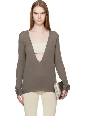 Rick Owens 女士 毛衣 灰色 Temple Extreme V Neck Pull 毛衣