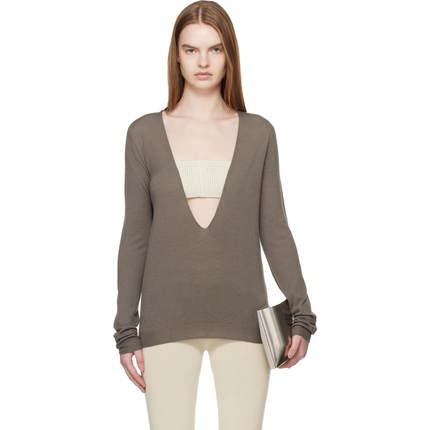 Rick Owens 女士 毛衣 灰色 Temple Extreme V Neck Pull 毛衣