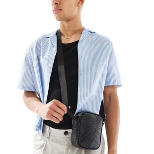 ASOS DESIGN 男士 腰包 设计人造皮压花挎包(黑色)